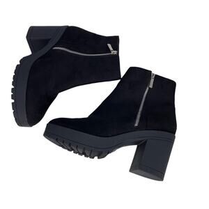 French Connection Jasmine Black Lug Sole Side Zip Ankle Booties Size 10
